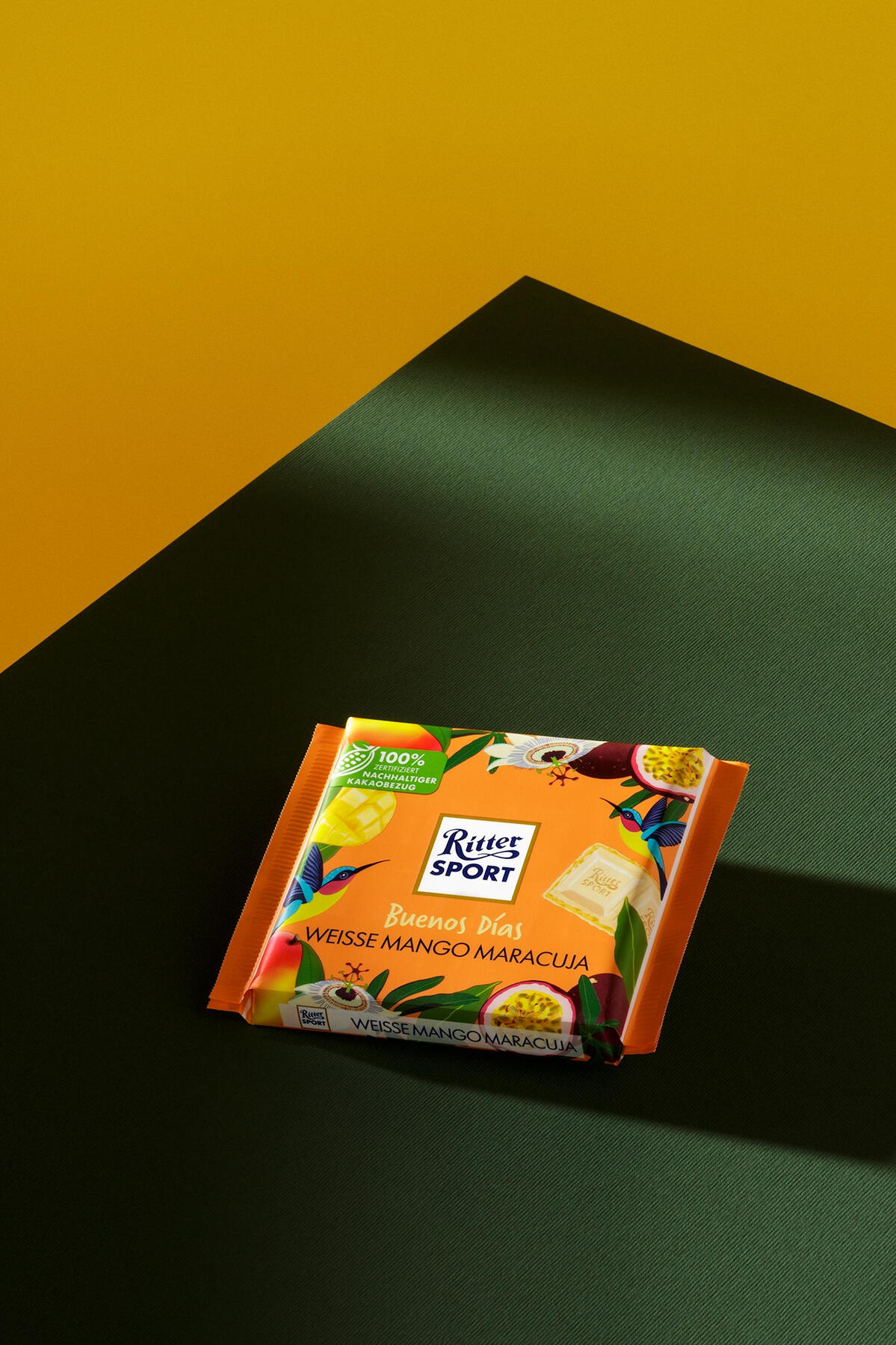 Ritter Sport chocolate on a green table