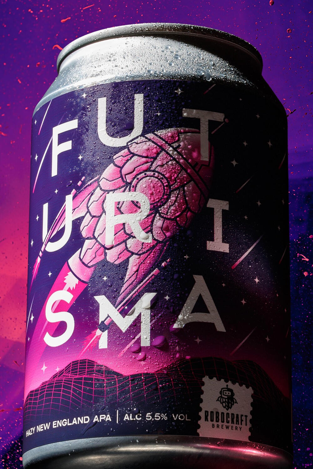 Futuristic macro shot of beer can, beer packaging