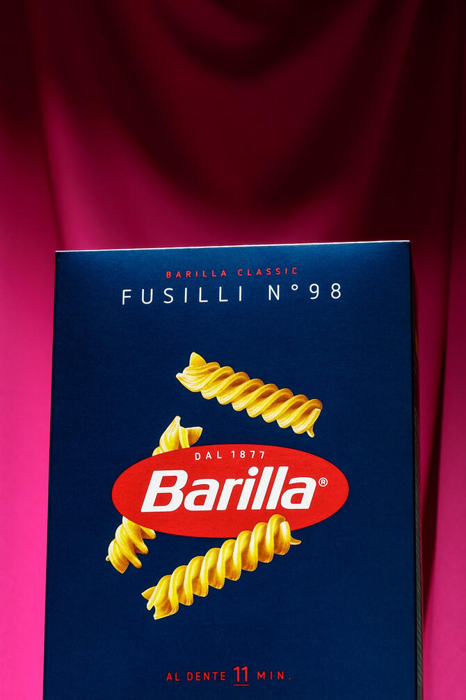 Hero shot of Barilla fusilli packaging Hero shot of Barilla fusilli packaging